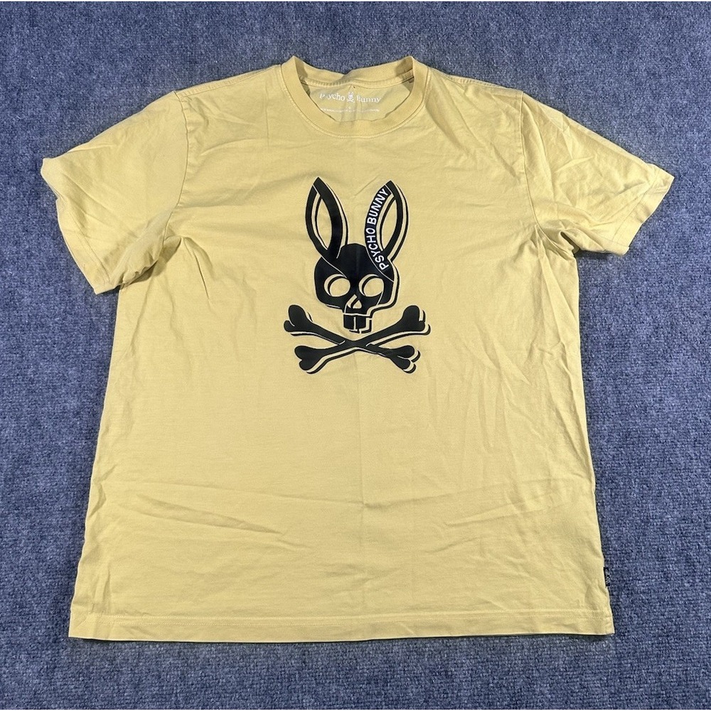Psycho Bunny Mens L (6) Yellow Graphic T Shirt Preppy Pima Cotton